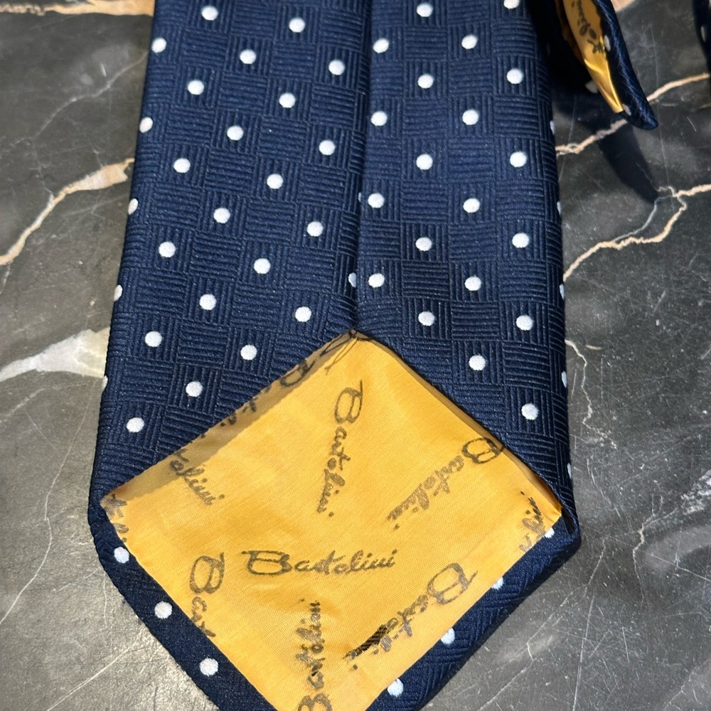 Bartolini Collection Navy Blue Polka Dot Silk Tie - Picture 8 of 9